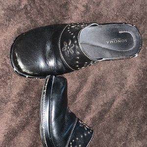 Black Leather Clogs